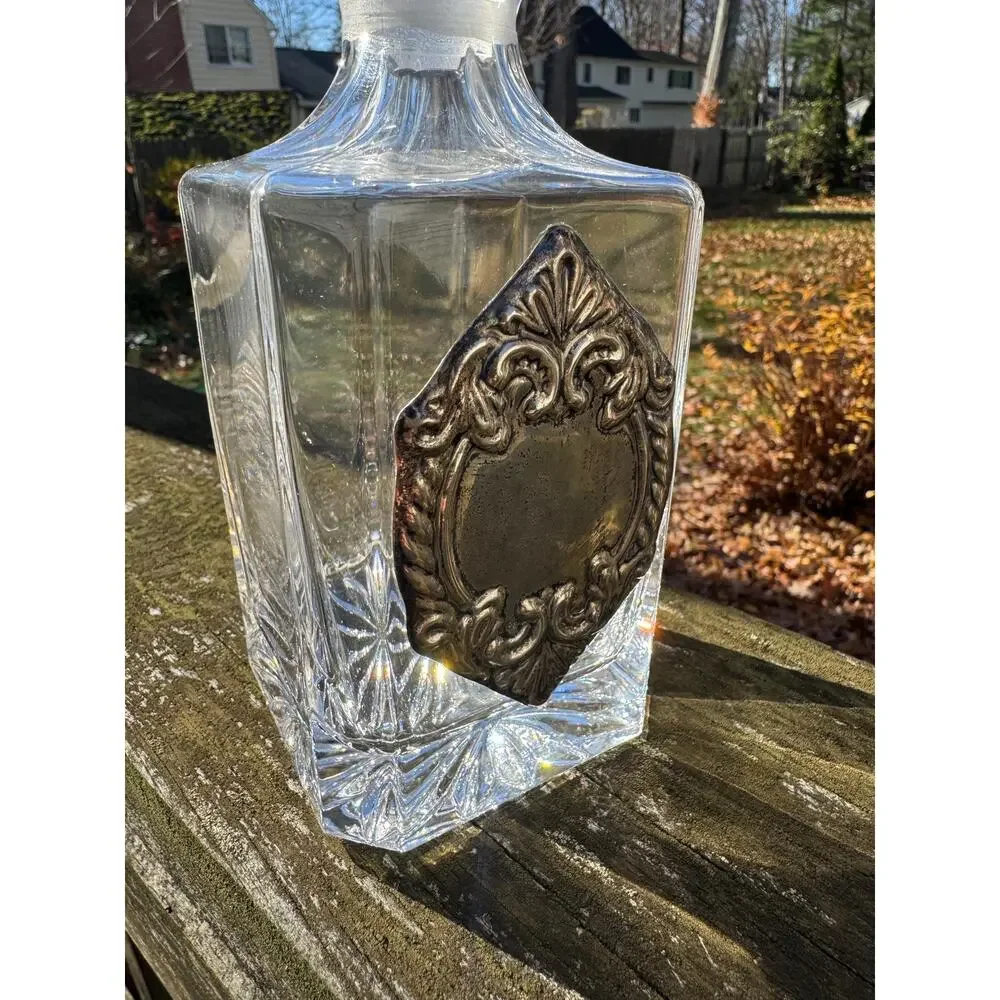 Antique Crystal Decanter with Sterling Silver Ornate Accent Vintage Estate
